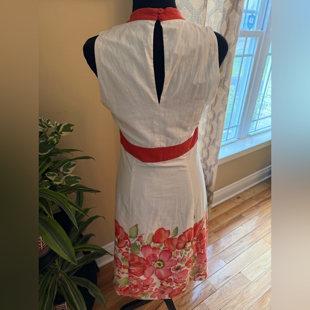 Ann Taylor 100% Cotton V Neck Sleeveless A Line White/Red Dress Women’s Sz 4 - Picture 3 of 15